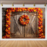 Lofaris Toile de fond automne feuilles d'érable et porte en bois rustique, magnifique arrière-plan pour studio photo professionnel