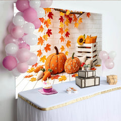 Lofaris Toile de fond d'automne avec citrouilles et feuilles d'érable, magnifique arrière-plan pour studio photo et décoration de fête