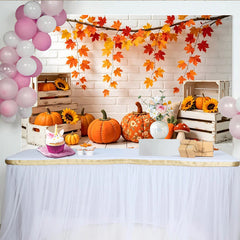 Lofaris Toile de fond d'automne avec feuilles d'érable et citrouilles, magnifique arrière-plan rustique pour studio photo