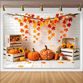 Lofaris Toile de fond d'automne avec feuilles d'érable et citrouilles, magnifique arrière-plan rustique pour studio photo