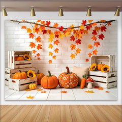 Lofaris Toile de fond d'automne avec feuilles d'érable et citrouilles, magnifique arrière-plan rustique pour studio photo