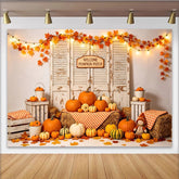 Lofaris Toile de fond de récolte d'automne avec citrouilles et feuilles d'érable, arrière-plan rustique pour la photographie de saison