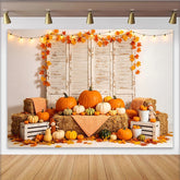 Lofaris Toile de fond de photographie d'automne rustique avec citrouilles et balles de foin, magnifique de récolte pour studio photo
