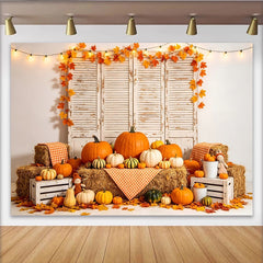 Lofaris Toile de fond de photographie d'automne rustique avec citrouilles et balles de foin, magnifique de récolte pour studio photo