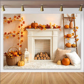 Lofaris Toile de fond de Thanksgiving avec citrouilles et feuilles d'automne, décor de récolte chaleureux pour studio photo