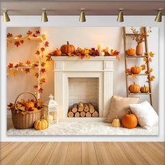 Lofaris Toile de fond de Thanksgiving avec citrouilles et feuilles d'automne, décor de récolte chaleureux pour studio photo