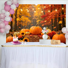 Lofaris Toile de fond de photographie d'automne, citrouilles et feuilles d'érable, lumières chaudes, décor de récolte pour studio photo et fête