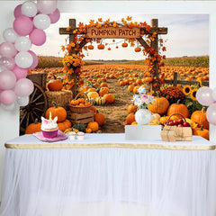 Lofaris Toile de fond d'automne champ de citrouilles et feuilles, rustique pour Halloween Thanksgiving et fête de la récolte