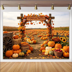 Lofaris Toile de fond d'automne champ de citrouilles et feuilles, rustique pour Halloween Thanksgiving et fête de la récolte