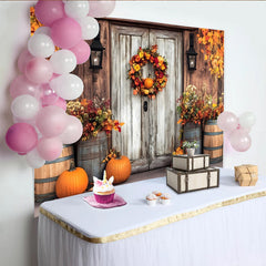Lofaris Toile de fond d'automne rustique avec citrouilles et feuilles, élégant décor de ferme pour séance photo et célébration