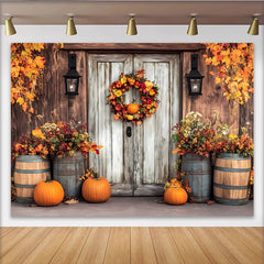 Lofaris Toile de fond d'automne rustique avec citrouilles et feuilles, élégant décor de ferme pour séance photo et célébration