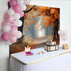 Lofaris Toile de fond de photographie paysage d'automne brumeux avec arbres et feuilles oranges, naturel pour studio photo et portrait