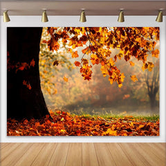 Lofaris Toile de fond paysage d'automne avec feuilles orange et brume, arrière-plan naturel pour studio photo