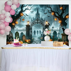 Lofaris Toile de fond d'Halloween avec citrouilles et château hanté, arrière-plan mystérieux pour fête et studio photo