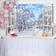 Lofaris Toile de fond d'hiver fenêtre ouverte avec neige et lumières, magnifique studio photo et décoration de fête de fin d'année