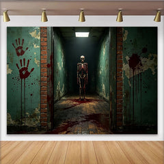 Lofaris Toile de fond d'Halloween squelette et couloir hanté, sombre décor effrayant pour fête ou studio photo