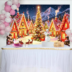 Lofaris Toile de fond de Noël village enneigé maisons en pain d'épices, magnifique décor d'hiver pour célébration festive et studio photo