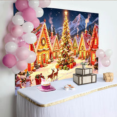 Lofaris Toile de fond de Noël village enneigé maisons en pain d'épices, magnifique décor d'hiver pour célébration festive et studio photo
