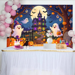 Lofaris Toile de fond d'Halloween avec fantômes mignons et citrouilles lumineuses, décor de fête pour enfants et studio photo