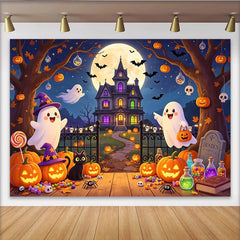 Lofaris Toile de fond d'Halloween avec fantômes mignons et citrouilles lumineuses, décor de fête pour enfants et studio photo