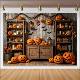 Lofaris Toile de fond d'Halloween avec citrouilles sculptées et chauves-souris, magnifique décor de fête pour célébration d'automne