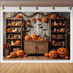 Lofaris Toile de fond d'Halloween avec citrouilles sculptées et chauves-souris, magnifique décor de fête pour célébration d'automne