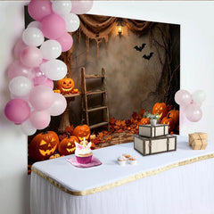 Lofaris Toile de fond de Halloween avec citrouilles lumineuses et chauves-souris, magnifique arrière-plan pour fête d'automne et studio photo