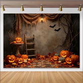Lofaris Toile de fond de Halloween avec citrouilles lumineuses et chauves-souris, magnifique arrière-plan pour fête d'automne et studio photo