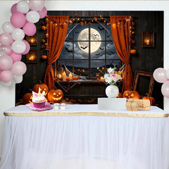 Lofaris Toile de fond de Halloween avec citrouilles lumineuses et pleine lune, arrière-plan effrayant pour décoration de fête et studio photo