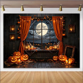 Lofaris Toile de fond de Halloween avec citrouilles lumineuses et pleine lune, arrière-plan effrayant pour décoration de fête et studio photo