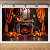 Lofaris Toile de fond d'Halloween avec cheminée citrouilles et toiles d'araignée, décor effrayant pour soirée à thème et studio photo