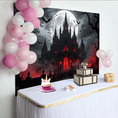 Lofaris Toile de fond d'Halloween château gothique sombre avec pleine lune et chauves-souris, effrayant pour fête d'horreur et studio photo