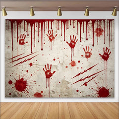 Lofaris Toile de fond de photographie d'horreur mur délabré avec empreintes rouges, arrière-plan effrayant pour studio ou fête à thème