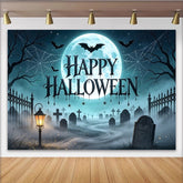 Lofaris Toile de fond d'Halloween avec lune, chauves-souris et cimetière brumeux, superbe arrière-plan de fête pour studio photo