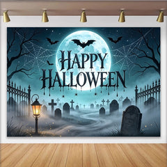 Lofaris Toile de fond d'Halloween avec lune, chauves-souris et cimetière brumeux, superbe arrière-plan de fête pour studio photo