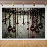 Lofaris Toile de fond de photographie d'horreur avec chaînes et crochets, décor macabre pour studio et événement sombre