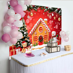 Lofaris Toile de fond de Noël avec maison en pain d'épices et bonhomme de neige, décor hivernal pour célébrations et séances photo