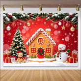 Lofaris Toile de fond de Noël avec maison en pain d'épices et bonhomme de neige, décor hivernal pour célébrations et séances photo
