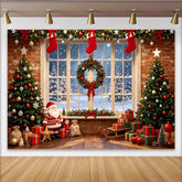 Lofaris Toile de fond de Noël enneigée avec sapins et cadeaux, magnifique arrière-plan hivernal pour studio photo et fête