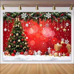 Lofaris Toile de fond de Noël festive avec sapin décoré et cadeaux, magnifique arrière-plan hivernal pour studio photo et fête