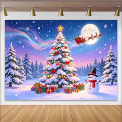 Lofaris Toile de fond de Noël magique avec sapin enneigé et Père Noël, magnifique décor hivernal pour fête de fin d'année