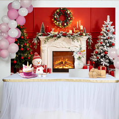 Lofaris Toile de fond de Noël cheminée sapins et bonhomme de neige, magnifique arrière-plan festif pour studio photo et fête d'hiver