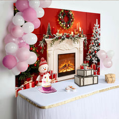 Lofaris Toile de fond de Noël cheminée sapins et bonhomme de neige, magnifique arrière-plan festif pour studio photo et fête d'hiver