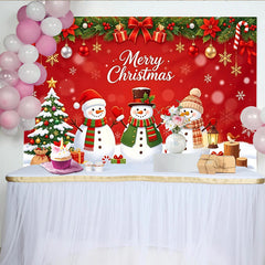 Lofaris Magnifique toile de fond de Noël rouge avec bonhommes de neige et sapin, arrière-plan festif pour studio photo d'hiver