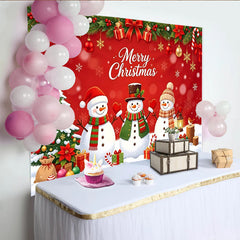 Lofaris Magnifique toile de fond de Noël rouge avec bonhommes de neige et sapin, arrière-plan festif pour studio photo d'hiver