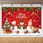 Lofaris Magnifique toile de fond de Noël rouge avec bonhommes de neige et sapin, arrière-plan festif pour studio photo d'hiver
