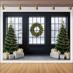 Lofaris Toile de fond de Noël élégante avec sapins illuminés et cadeaux, magnifique arrière-plan pour fête hivernale