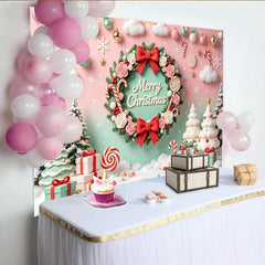 Lofaris Toile de fond de Noël Joyeux Noël pastel avec guirlande et sapins, décor festif pour studio photo et fête d'hiver