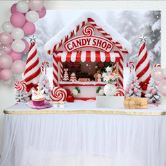 Lofaris Toile de fond de Noël magasin de bonbons enneigé et festif, magnifique arrière-plan d'hiver pour studio photo et fête