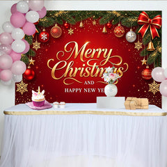 Lofaris Toile de fond de Noël rouge et or avec texte Joyeux Noël et Bonne Année, magnifique arrière-plan de fête d'hiver pour studio photo